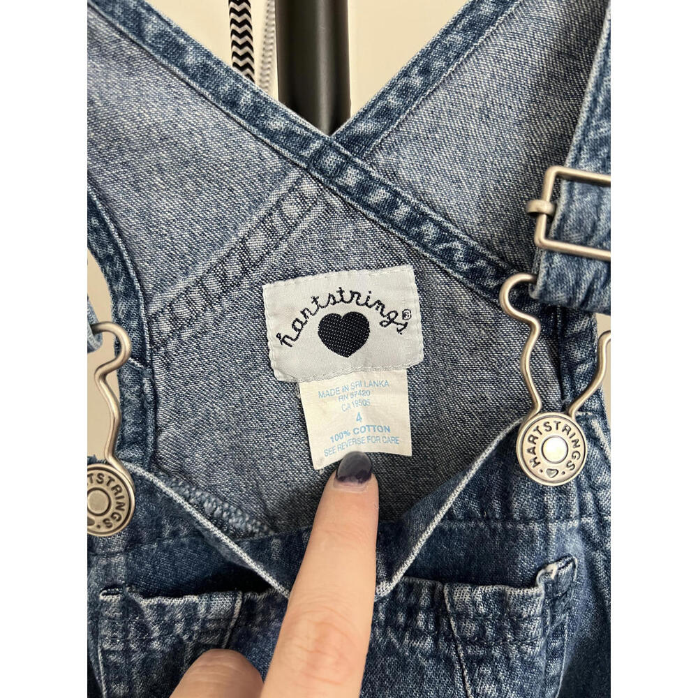 Vintage 90s Hartstrings Heart Embroidered Denim Jumper Dress - 100% Cotton - Picture 4 of 7